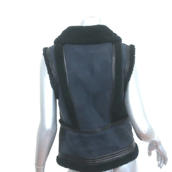 Vince Shearling Vest Navy & Black Size Extra Small - Picture 5 of 8